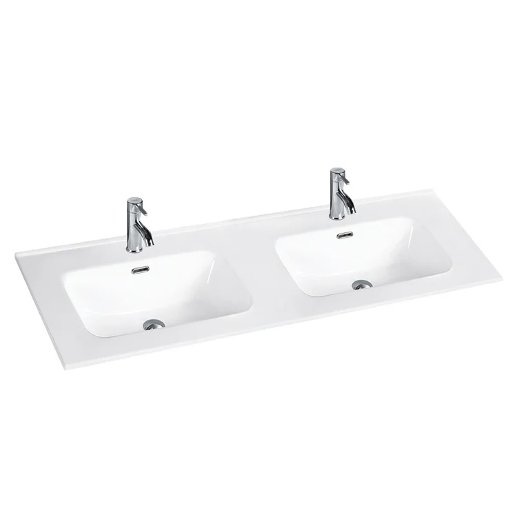Cabinet Bathroom Sink Hotel Supplier Rectangular Double Sink Ceramic Easy Clean Glazed Bathroom Cabinet Basin
