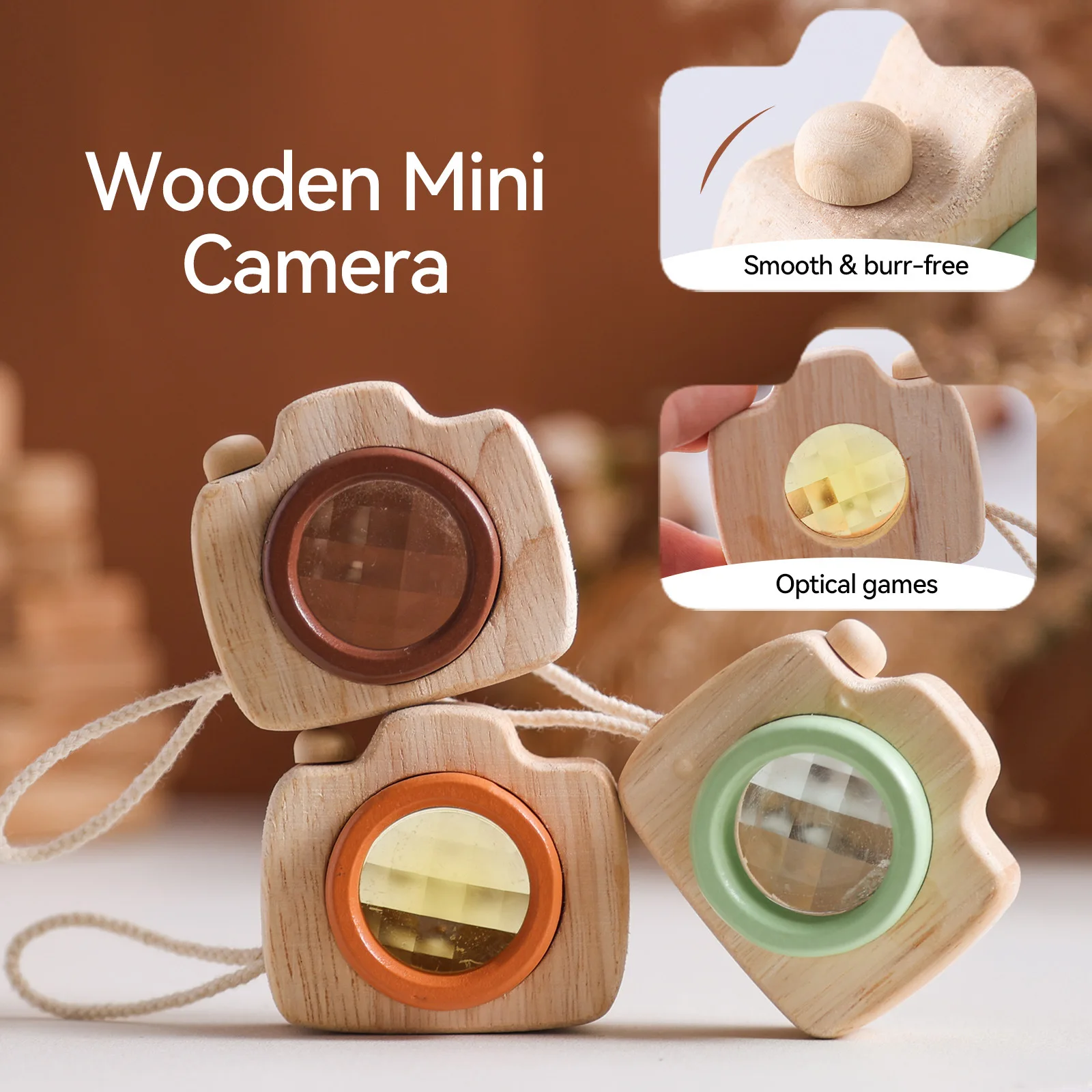 YUCI New Age-Appropriate Wood Mini Camera for Boys Multi-Color Educational Toy with Customizable Logo for baby