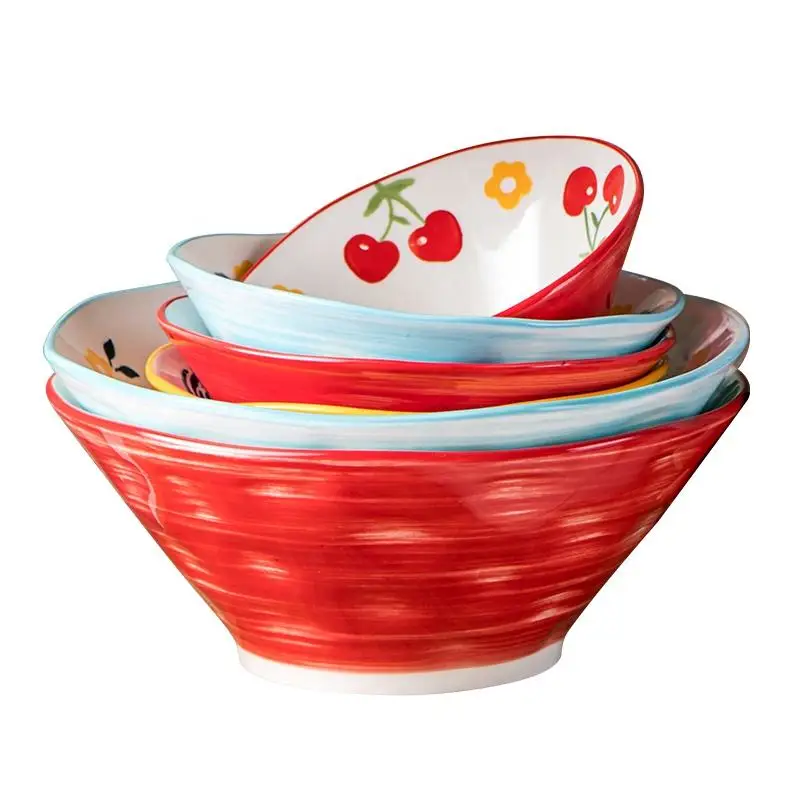 Wholesale factory 5/6/8 Inch hand printed noodle bowl ceramic dinner bowl reman and soup bowl for restaurant/ party /hotel