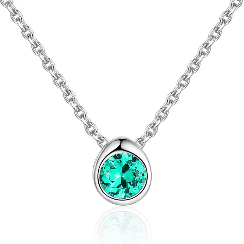 Silver Jewelry On Stock  Simple Design Drop Shape Green CZ Stone 925 Sterling Silver Necklace colier pour femme