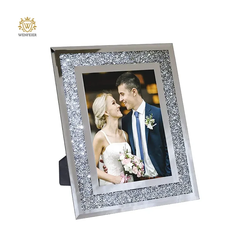 Winfeier Luxury Colorful Crystals Photo Frame Glass Crystals Diamond Picture Frame Europe Style Glass Photo Frame