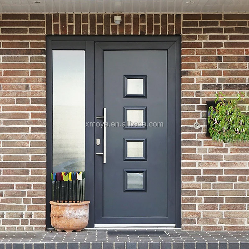 Modern Design White Exterior Security Metal Doors Exterior Steel Prehung Exterior Bulletproof Front Doors With Glass Side Window