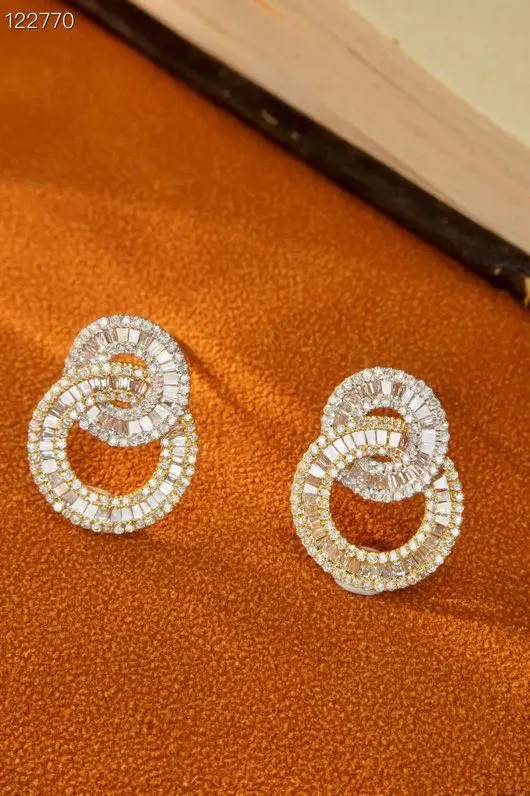 Лидер продаж дизайнерские двухкруглые серьги с бриллиантами в двух тонах из чистого золота 18 карат