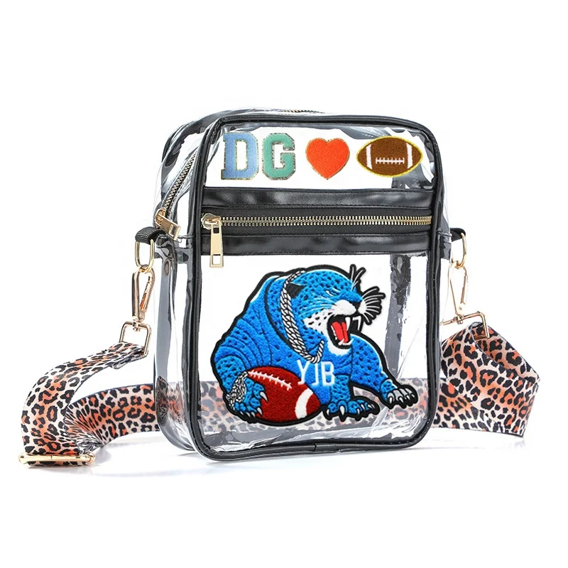 Wholesale Clear Bag Stadium Approved Transparent Concert Crossbody Purse Bags/Chenille Game Day Bag Custom