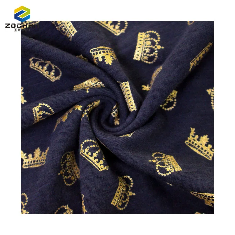 Delivery fast 100% cotton slub foil printed jersey anti-odor organic cotton knitting fabric for sportswear