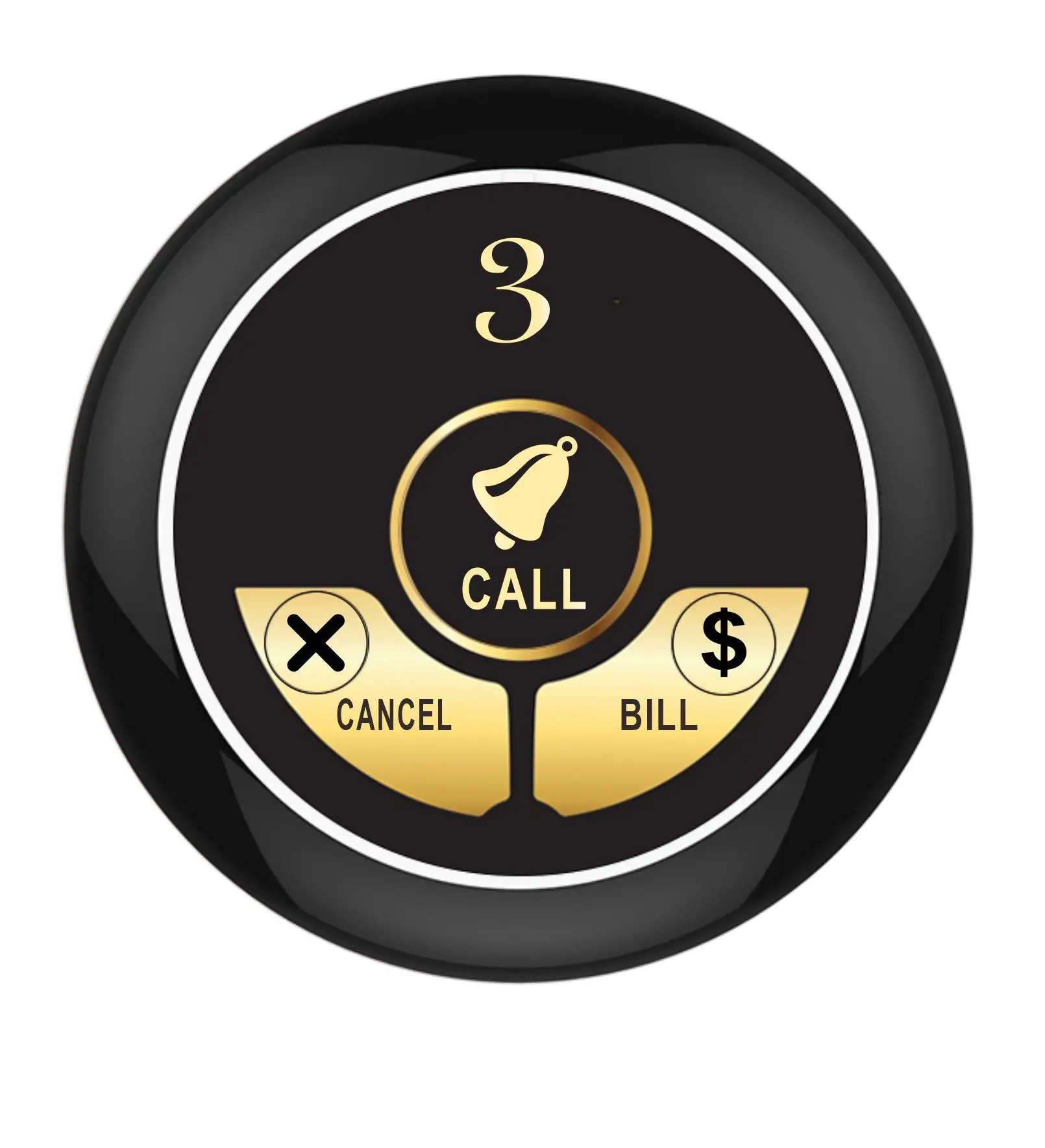 3 кнопки на французском испанском итальянском арабском русском или любом другом языке с индивидуальным логотипом для ресторана вызывающего официанта