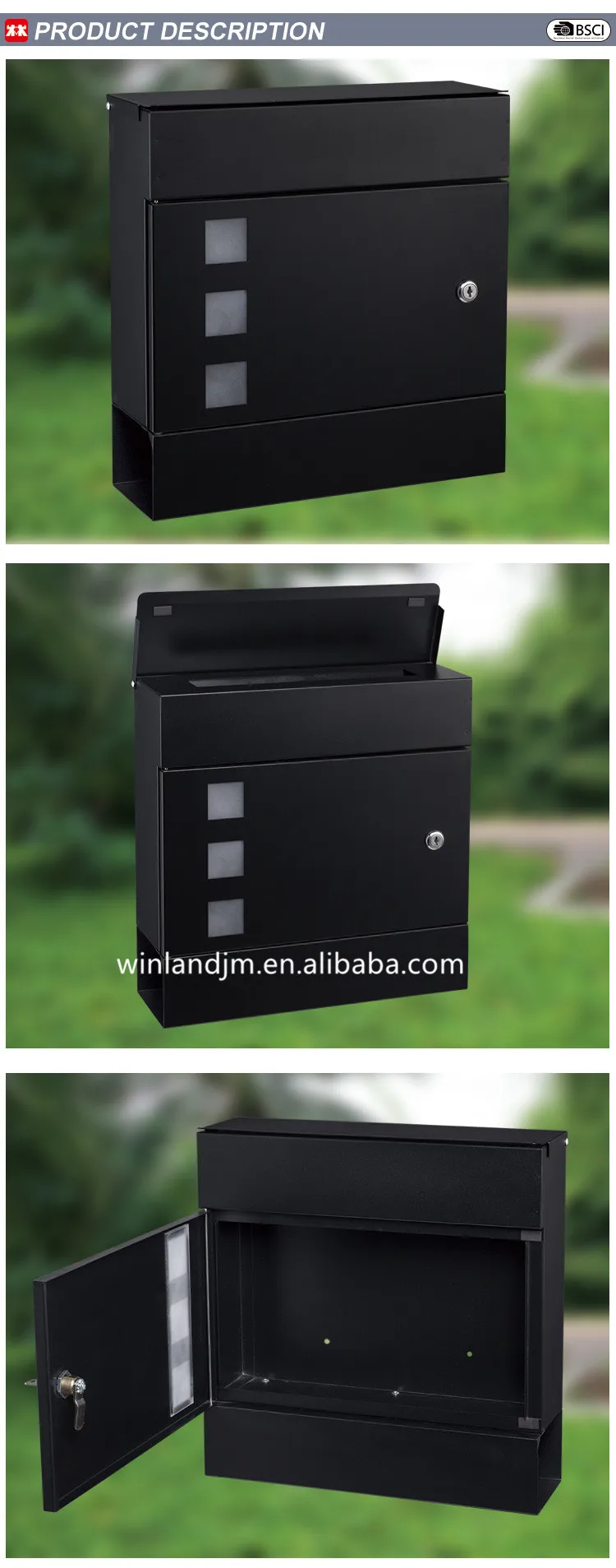 Winland Wholesale Letter Box Outdoor Post Box Wall Mount Mailbox Cabinet Modern Design with newspaper holder mailboxes