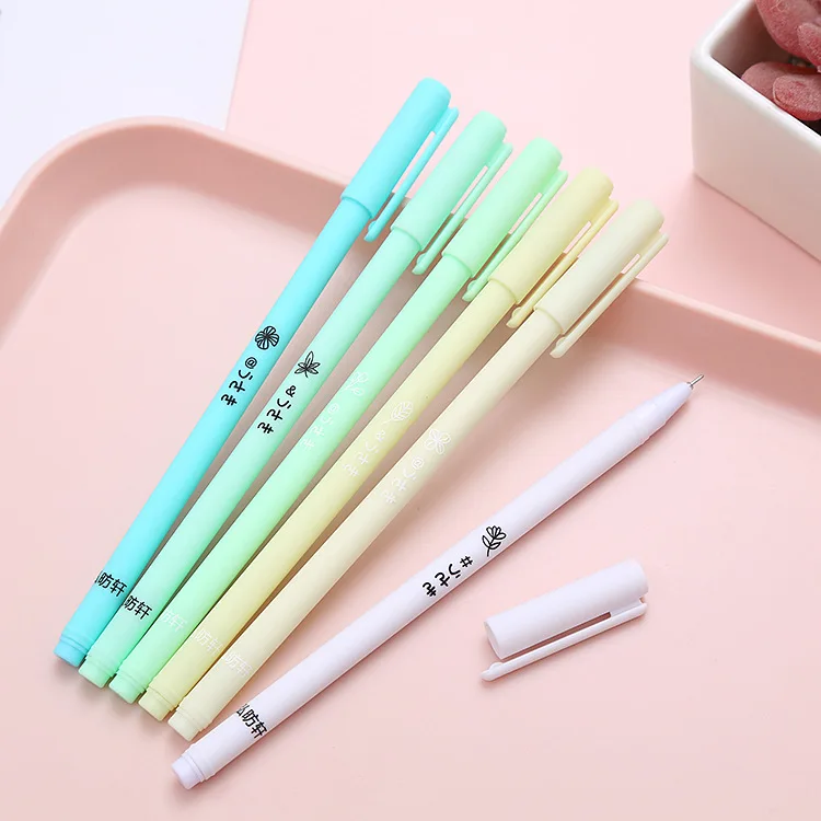 6pcs/set Cheap And Cost-effective Students Cartoon 0.5mm Morandi Gel Ink Pen