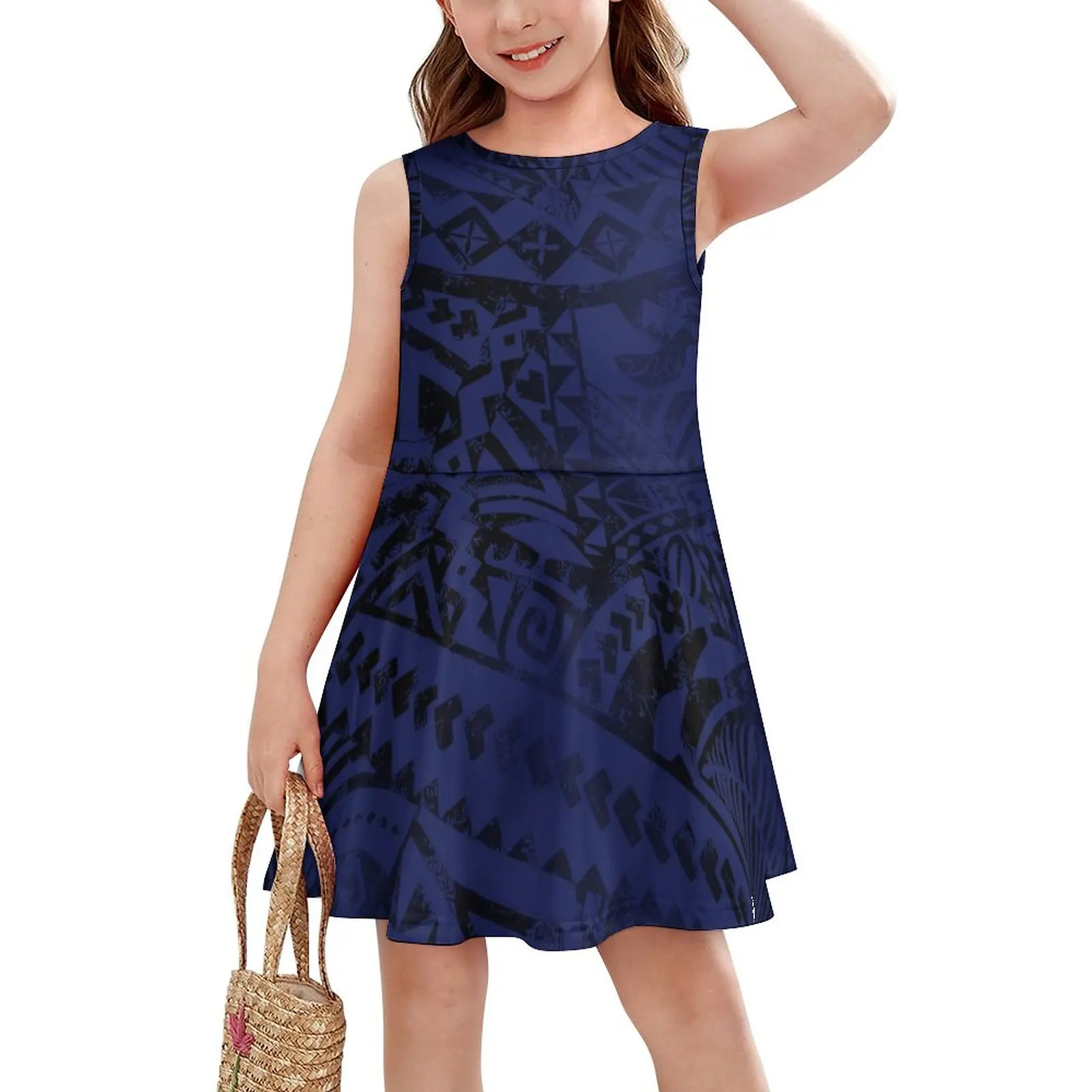 Drop Shipping Kids Dress Customized On Demand Polynesian Tribal Design Dresses Hawaii Style Girls Dress Low Price