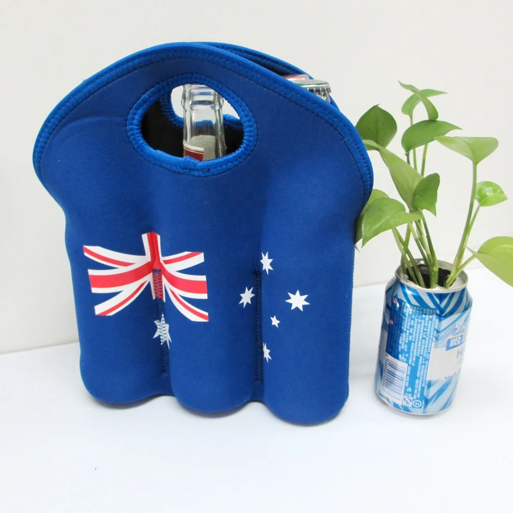 Australia Flag 6 Pack Can Carrier Tote Insulated Neoprene Bottle Cooler Bag Water Beer Holder for Travel with Carry Handle