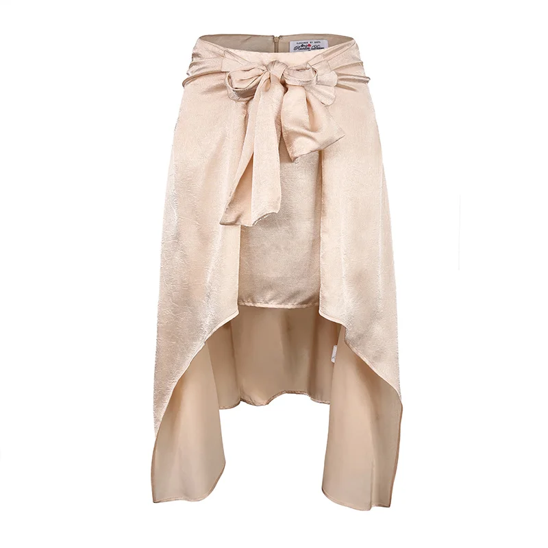 All-match color summer skirt custom-made luster shiny mid-knotted design skirt