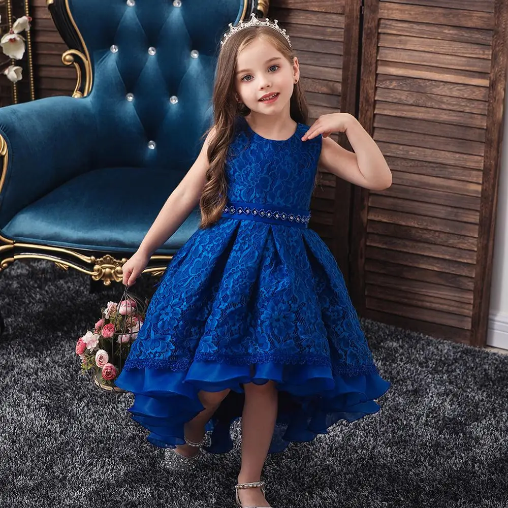 
European style long tail girl wedding dress for children lace dresses for girls of 10 year old girl red birthday party dresses 