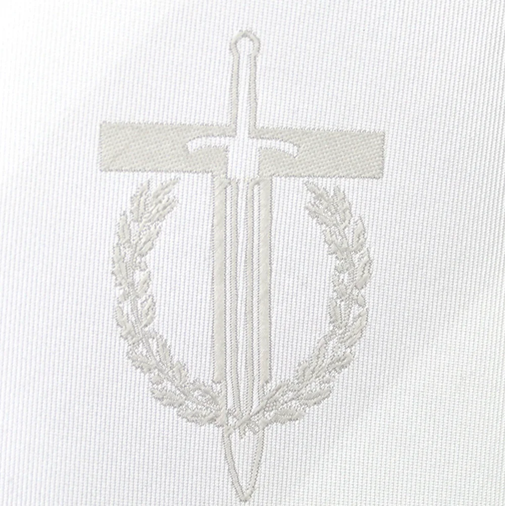 China Suppliers Wholesale 100 Polyester Twill Custom Woven Logo Cross Church Neckties White Sword Wreath Men Male Christian Tie