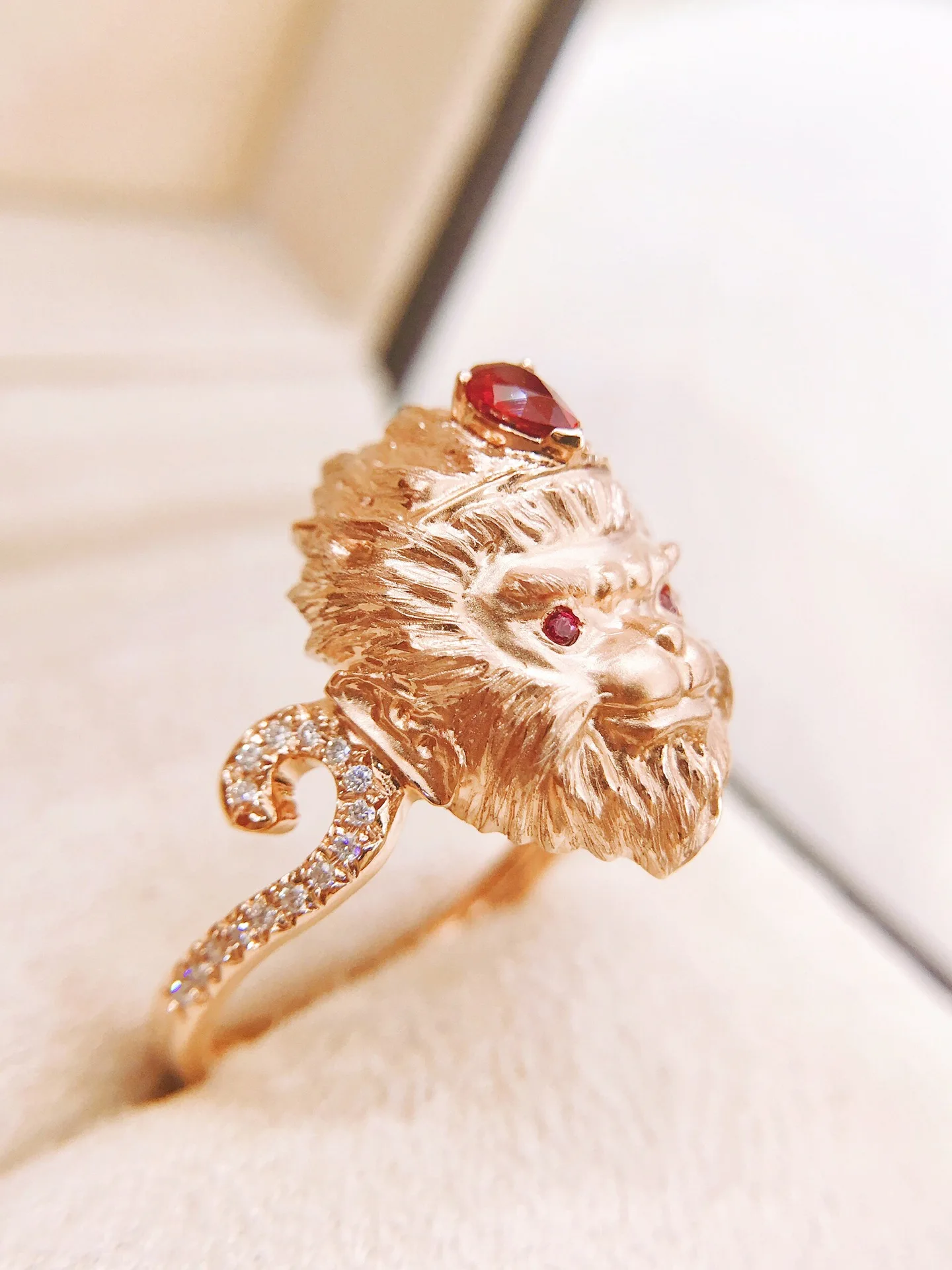 18k Gold Monkey King Ruby Natural Diamond Gemstone Real Gold Ring