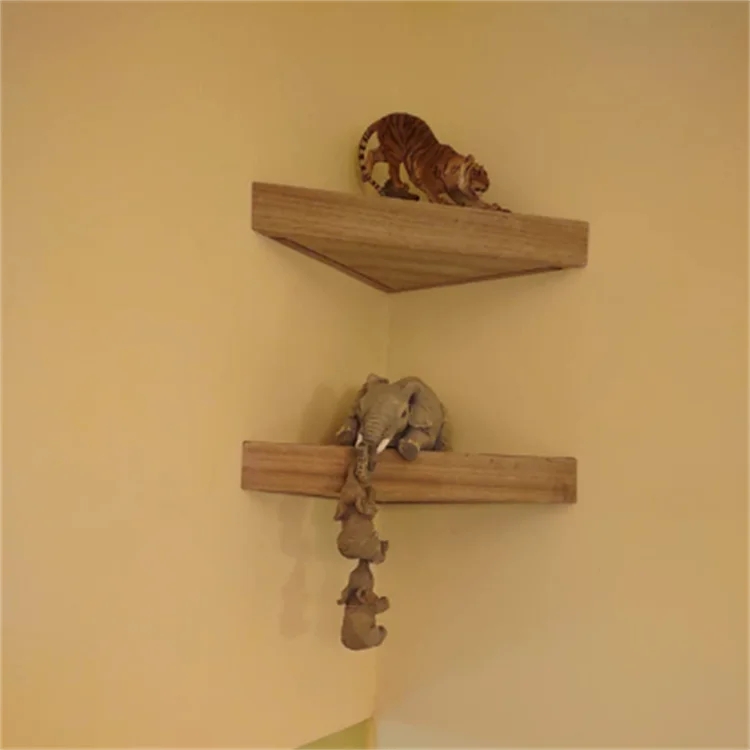 Factory solid wood three tiered kitchen floating corner decor wall shelf set