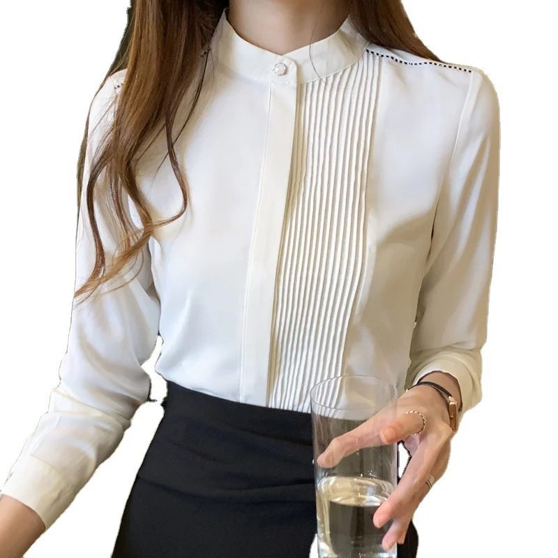 Wholesale Long Sleeve Chiffon Blouse Shirt Tops 2021 Stand Collar Office Women Blouses Blusa