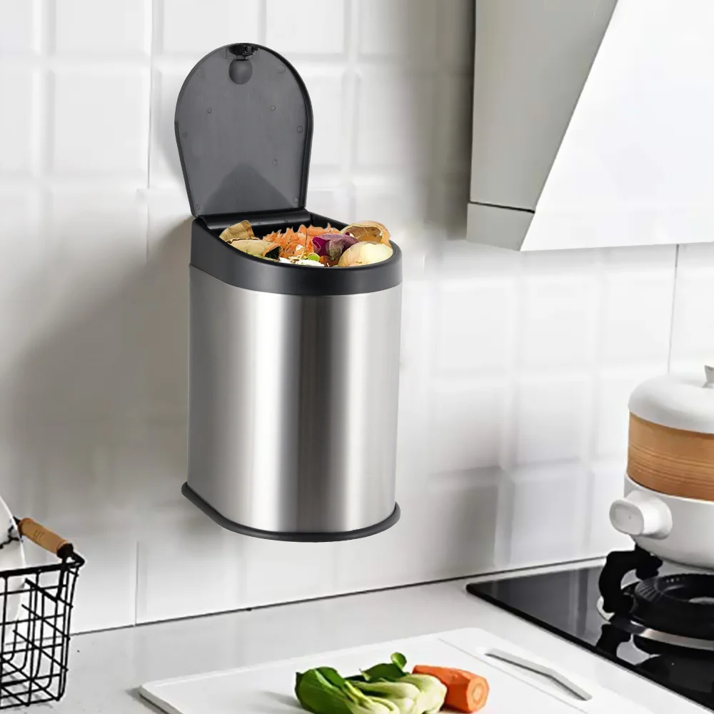 Victory factory Amazon 5L indoor rectangle shape wall mount bathroom kitchen stainless steel garbage can