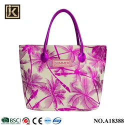 JAKIJAYI Summer Hawaii Coconut Print Custom Your Logo Leather Rope Handle Straw Beach Bag Tote