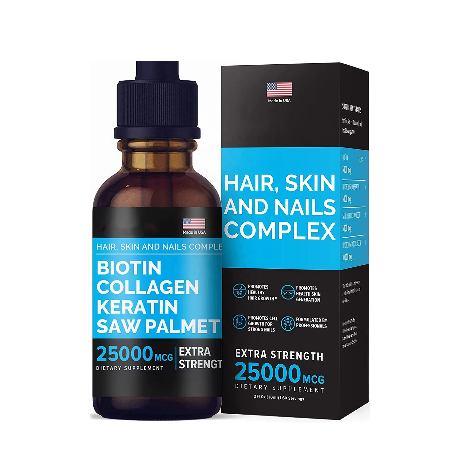 Liquid Biotin Collagen Keratin Drops Hair Skin and Nails Vitamins with Biotin and Collagen Supplement 60ml