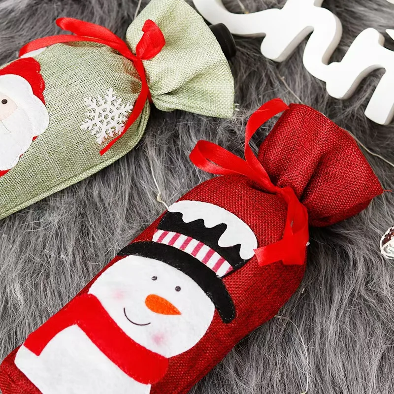 Hot Selling Fabric Cute Christmas Party Wine Bottle Decor Dining Table Festival Wine Decorative Bag