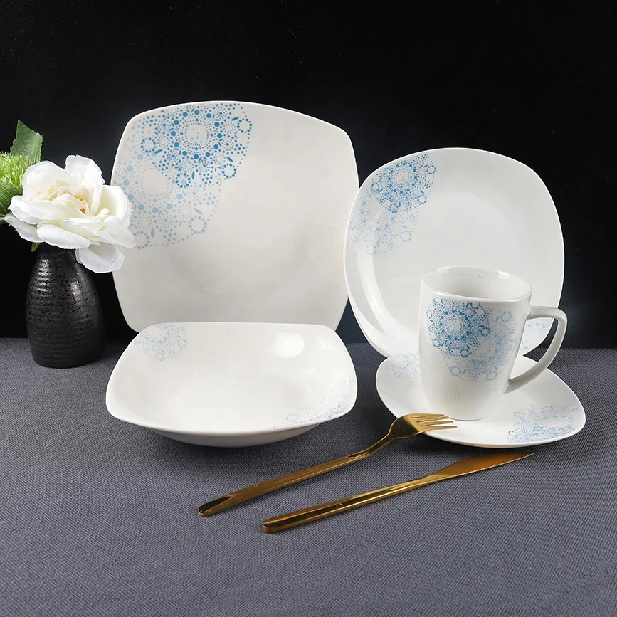 white crockery set flower design square plate bowls kitchen porcelain square dinnerware set