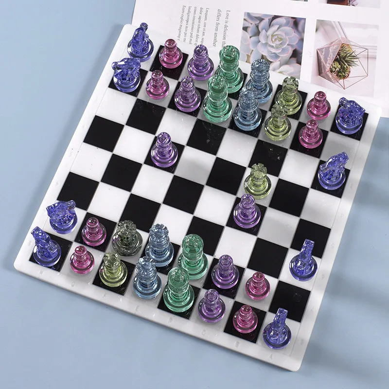 Chess with Checkers Board Silicone Resin Mold 3D Chess Crystal Epoxy Casting Molds for DIY Art Crafts Making