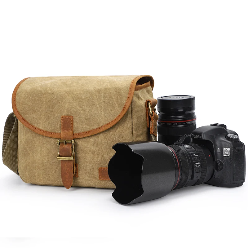 Canvas Camera Shoulder Bag for SLR DSLR Vintage Water-Resistant Photography Gear Messenger Bag