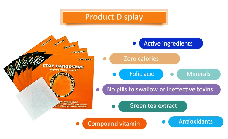 Private Label Party Cure Hangover Vitamins Patch,wellness relieve alcohol discomfort beat hangover patch