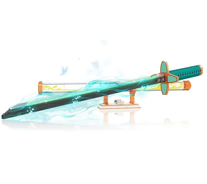 Demon slayer sword building block set, with scabbard and bracket, Cosplay animation sword building toy set, with luminous.