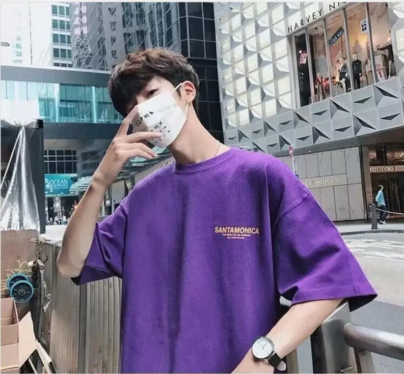 Hip Hop T shirt Cool Tide Couples wear  five point sleeve loose round neck men summer shirt