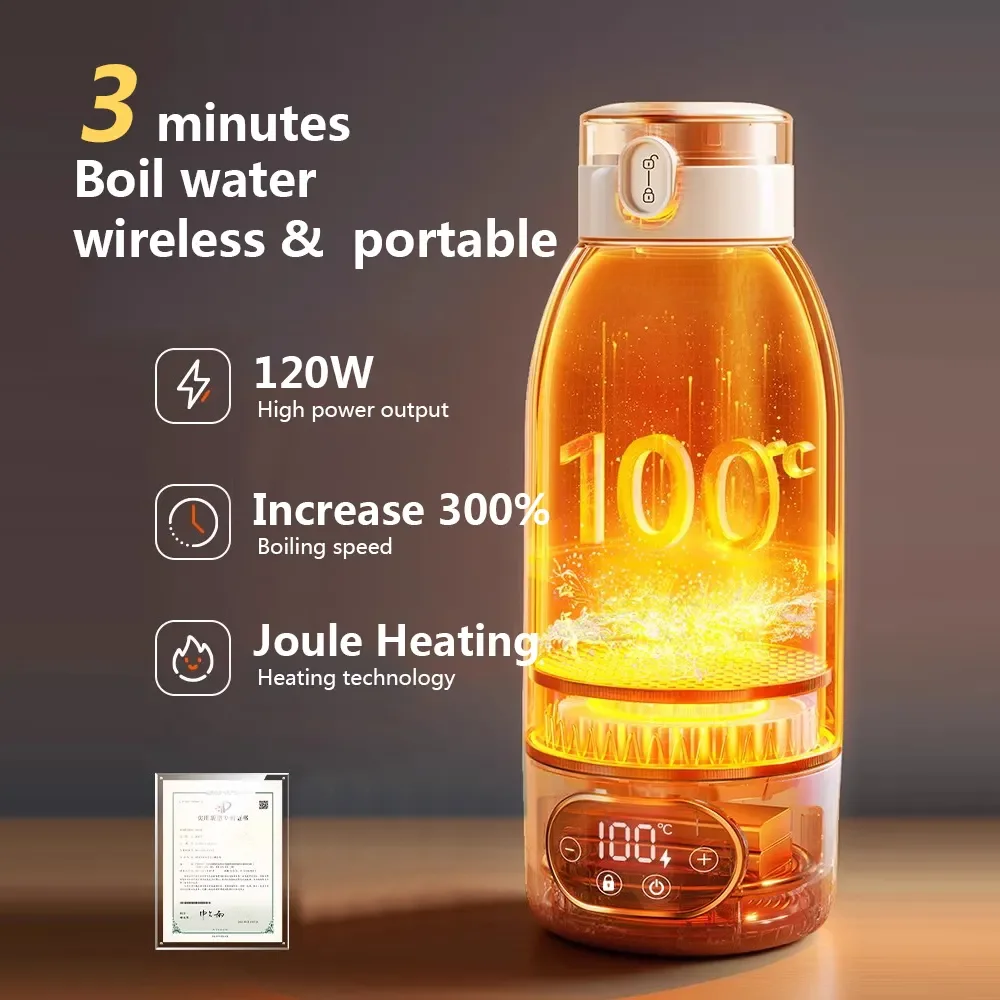 Portable 100℃ Wireless Travel Kettle Tea Coffee 500mL 316 Stainless Steel Boil Cup Small Travel Electric Mini  Hot Water Kettle