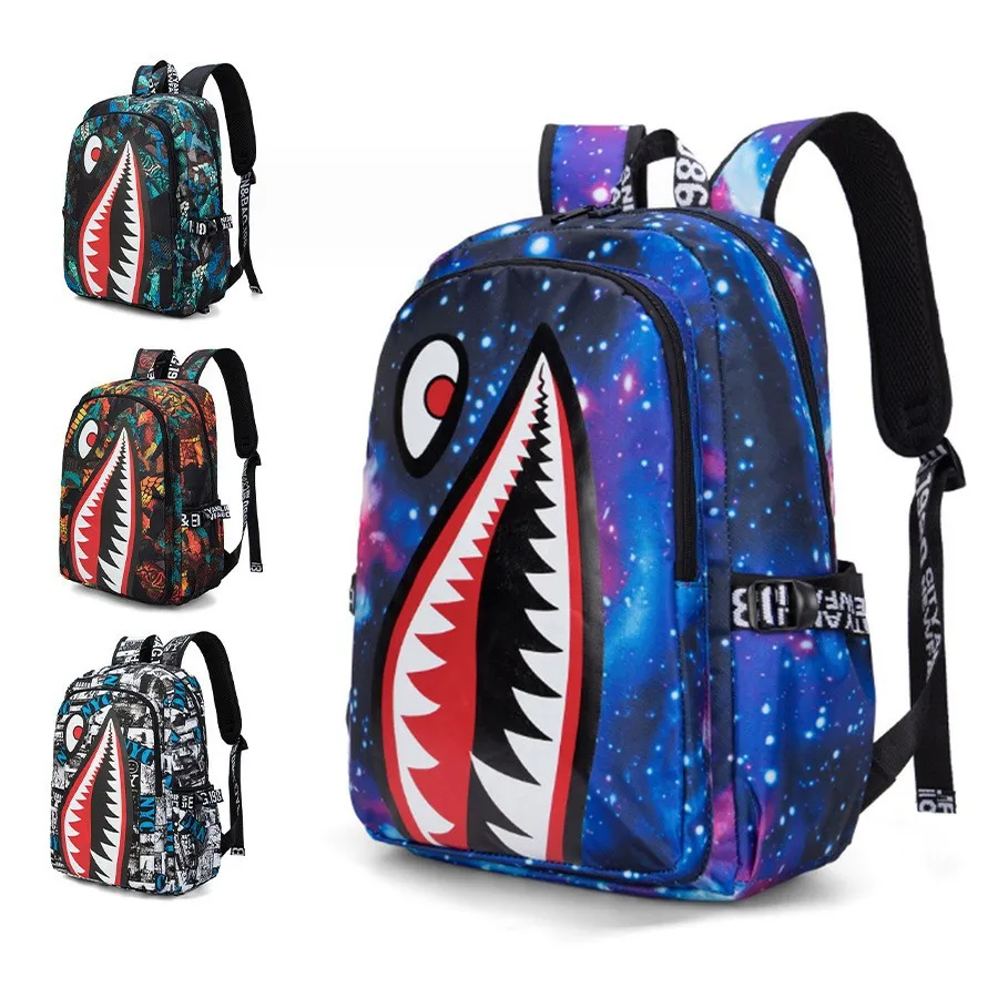 Unisex Custom Printed Oxford Shark Backpack with Zipper Closure and USB Port Personalized Polyester Lining for Students