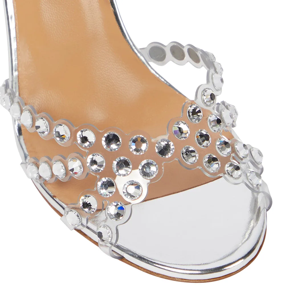 Attractive High Heel Sandal  Round Toe Sandals Buckle Ankle Strap Glistening Beads Party Shoes