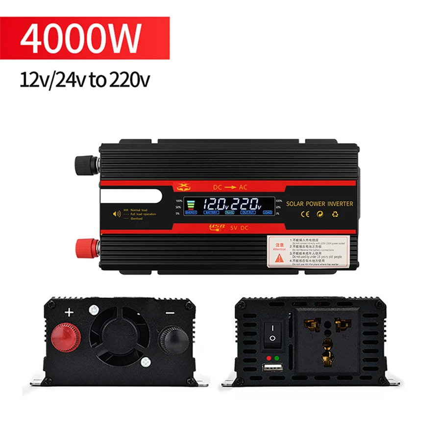 Wholesale Cheap Mini DC 12v 24v To AC 220v Solar Power Converter 3000W LCD Digital Display Car Power Inverter For Power System