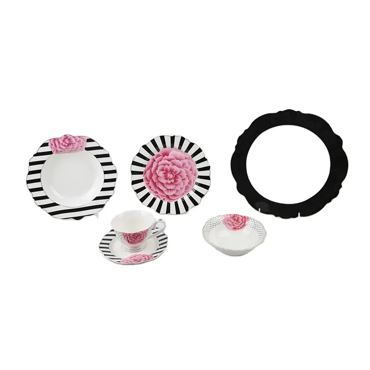 Luxury dinnerware bulk restaurant gold rim ceramic dinner set for wedding