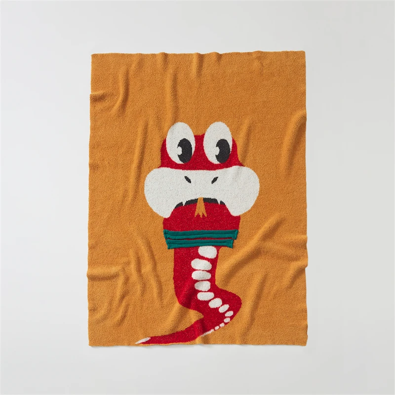 2024 new factory direct sale OEKO-TEX baby-friend carton cute snake soft warm polyester blending knitted throw blanket YWY