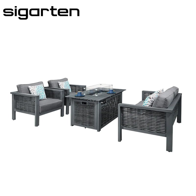 Sigarten One Stop Professional Collocation Fire Pit and Sofa Are Borne to be Matched PE Rattan Sofa Foshan Outdoor Furniture