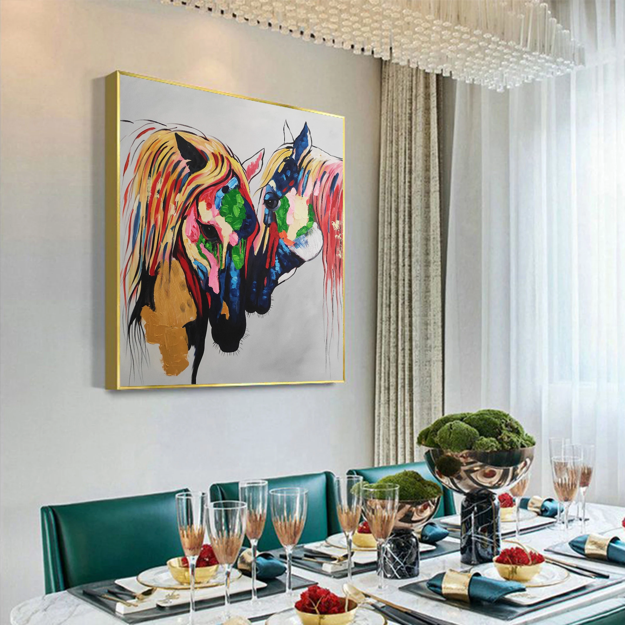 Animal Handpainted Abstract Horse Art on Canvas Colorful Oil Painting Pure Home Decoration