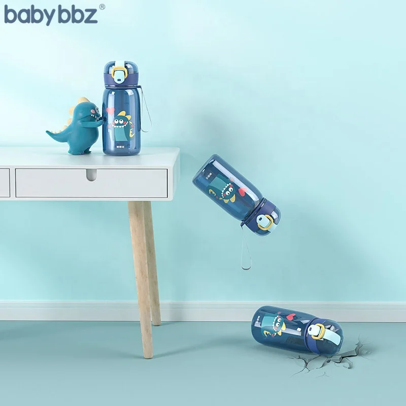 Babybbz  BPA Free Cartoon Children Water Bottle Two Colors Kids Straw Water Bottle with Lid 13.5oz