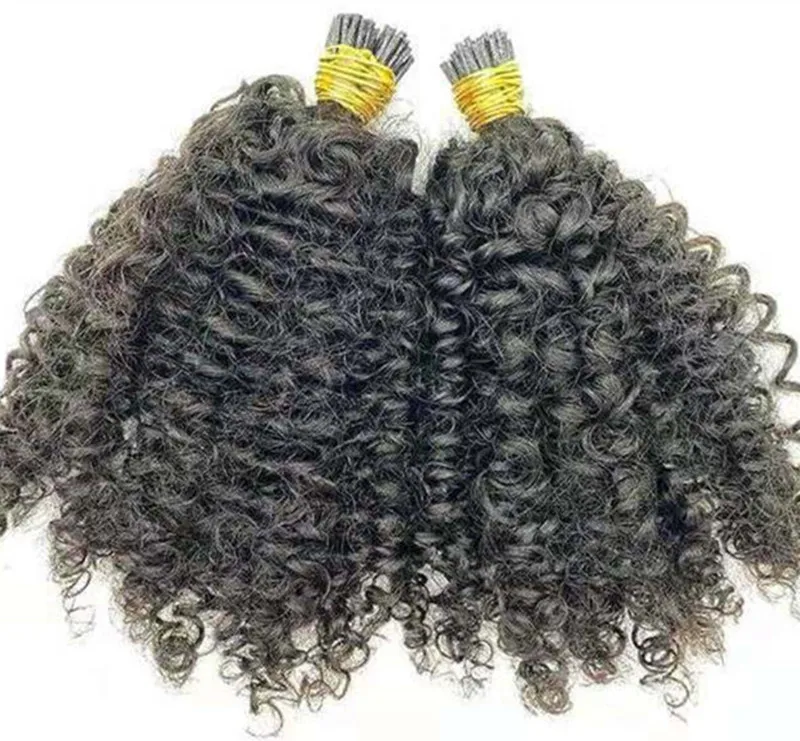 i Tip  Human Hair  Kinky Curly prebonded Keratin Hair Extensions 4c Microlinks hair extention For Black Women