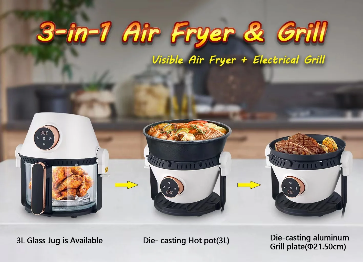 New Design 3.5L Multifunctional Air Fryer Household Electric Air Fryer Visible Digital Smart Air Fryers With Grill Pan