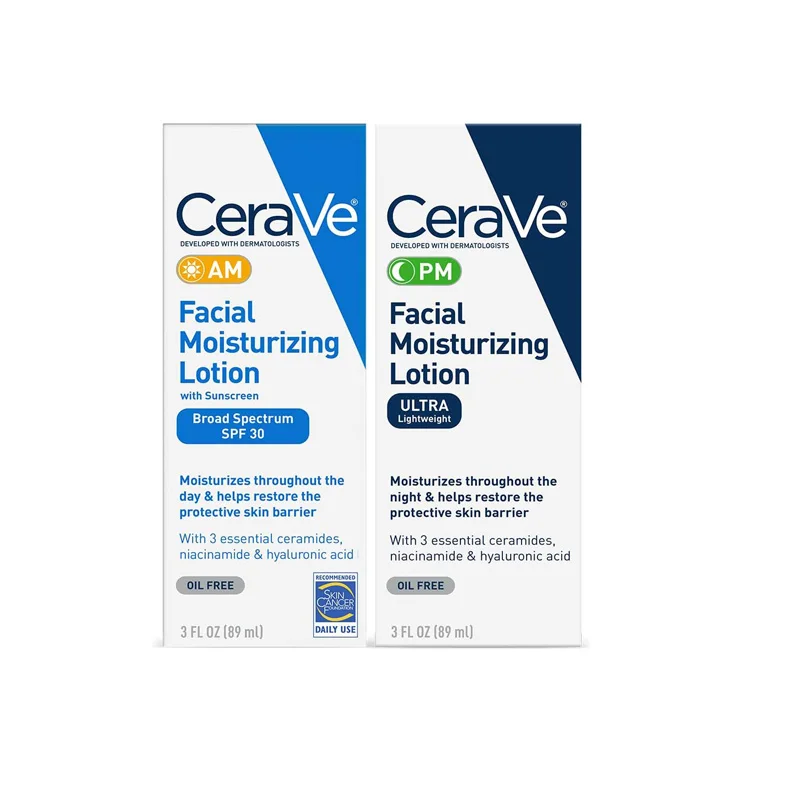 CeraVe Day & Night Face Lotion Skin Care Set Contains AM with SPF 30 and PM Face Moisturizer  Plant extract