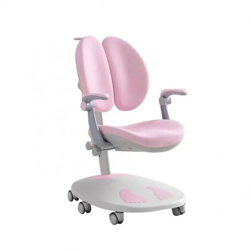 Pink Kids Study Chair Auto Brake Casters Height & Seat Depth for Growing Child Adjustable Lumbar Support Homeschool