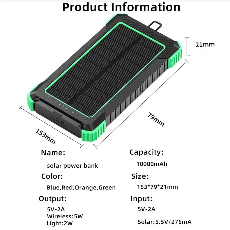 Waterproof Outdoor Solar Battery ROHS Power Bank Supplies 8000 10000mah 20000mah 26800mah 36000mah Solar Panel Portable Charger