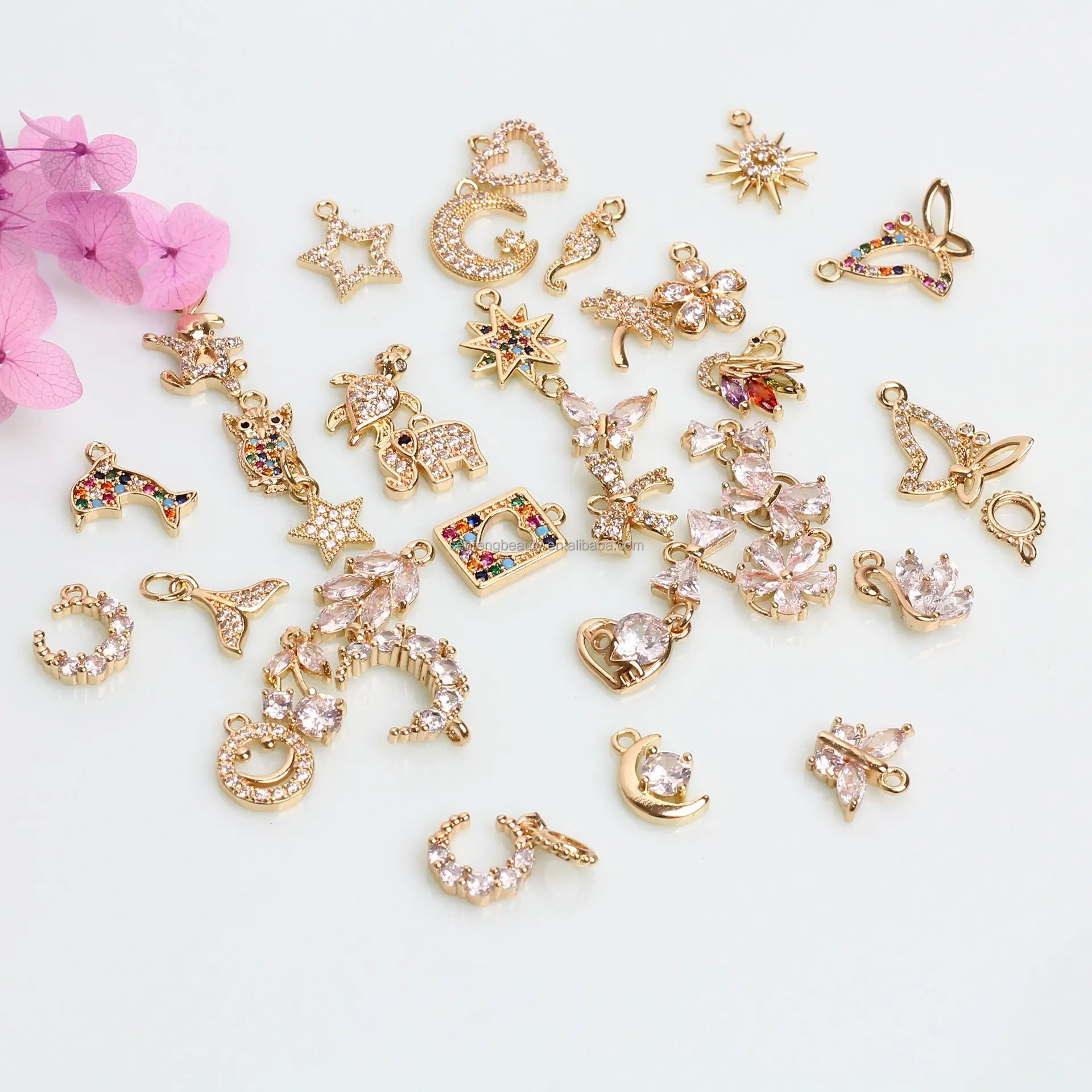 14K Gold Plated Nail Art Charms Star Moon  Crystal Diamond Nail Art DIY Nail Art
