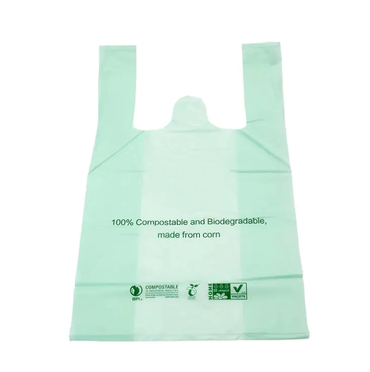 Bio degradable plastic bag Supermarket grocery shopping bag Custom T-shirt Bag with own logo for food and vegetable packing