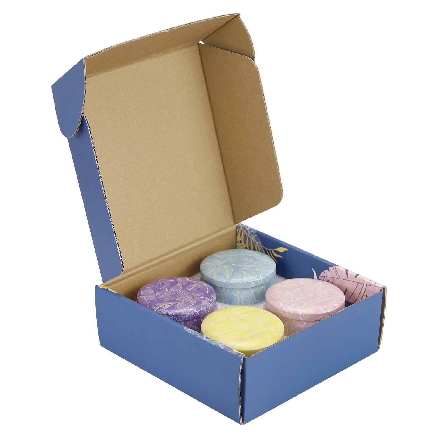 Wholesale online! 4 things. set, candles, tea, candy, metal tins with printed packaging paper box