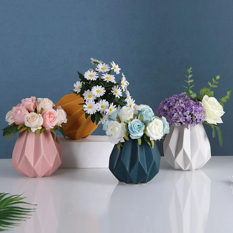 Nordic Interior table decoration Accessories Origami shape White Ceramic Vases For office Home Decor