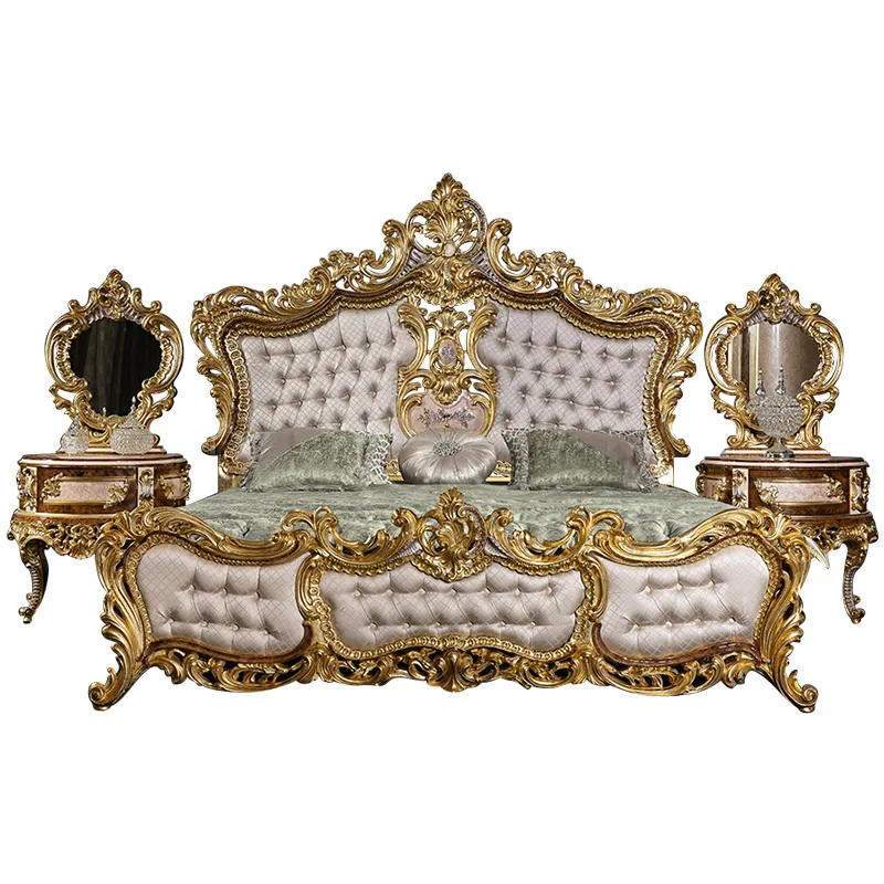 European solid wood carved double bed wedding bed French princess bed High-end custom bedroom furniture