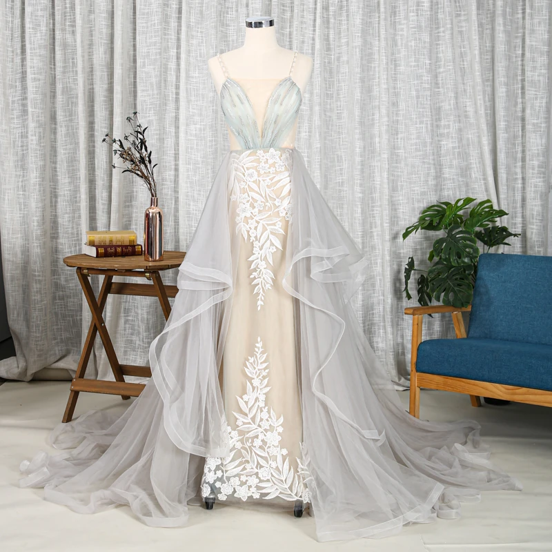 
Square collar chapel train ball gowns open back mesh prom evening dress for quinceanera 